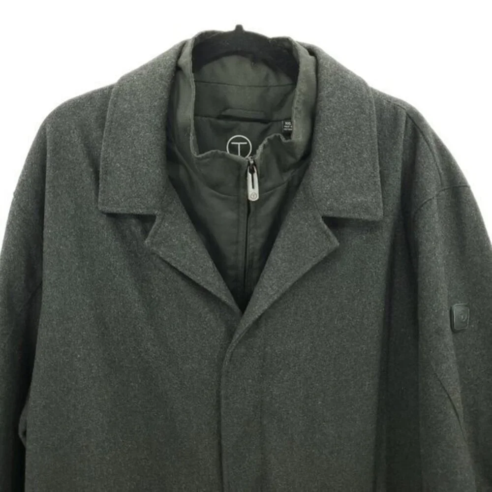 TUMI Tech Grey Wool Insulated Quilt Lined Zip-Up Jacket/Pea Coat XXL